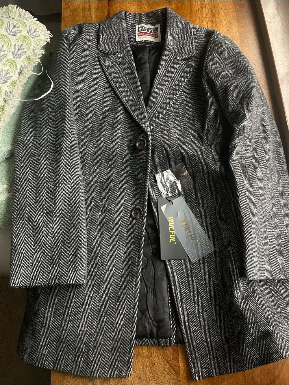 Wool-Blend XS Pea Coat in Charcoal Herringbone